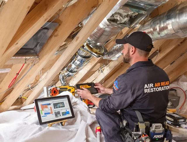 North Smithfield Air Duct Cleaning technician performing precise duct repair work in North Smithfield
