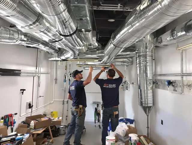 North Smithfield Air Duct Cleaning technician applying professional duct sealing solutions in North Smithfield