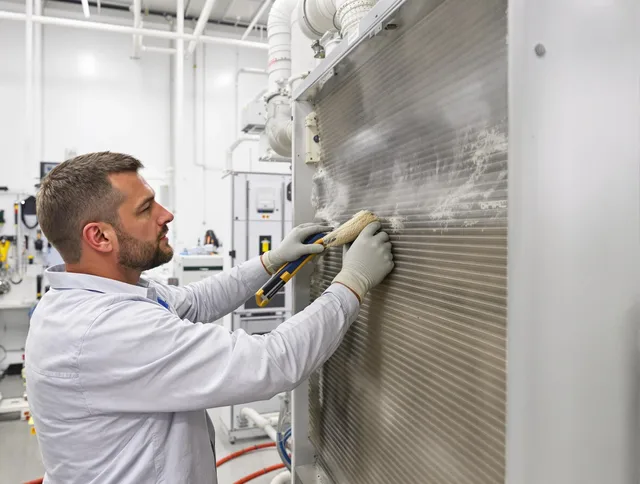 North Smithfield Air Duct Cleaning technician performing precision commercial coil cleaning at a North Smithfield business
