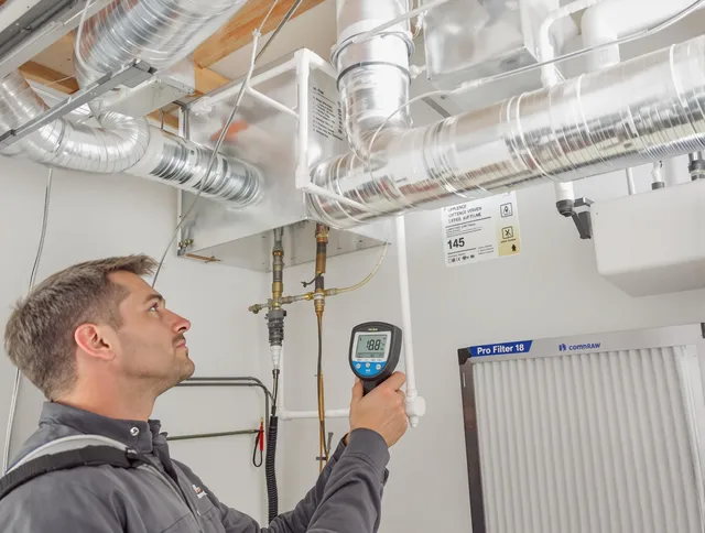 North Smithfield Air Duct Cleaning expert conducting detailed filter system inspection using diagnostic tools in North Smithfield