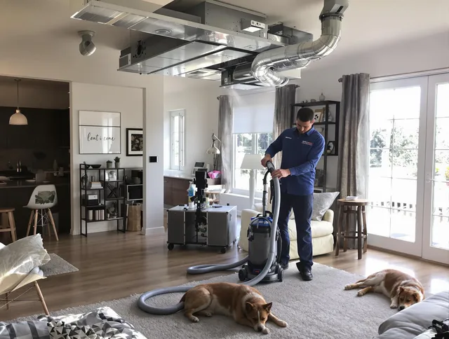 North Smithfield Air Duct Cleaning technician performing detailed indoor duct cleaning for improved air quality in North Smithfield