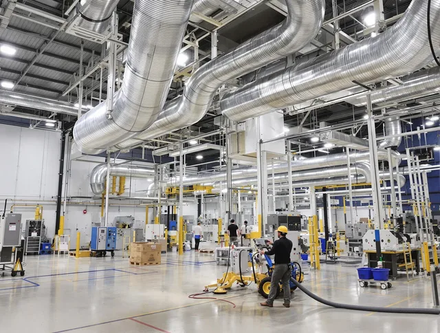 North Smithfield Air Duct Cleaning team performing comprehensive industrial duct cleaning at a large facility in North Smithfield